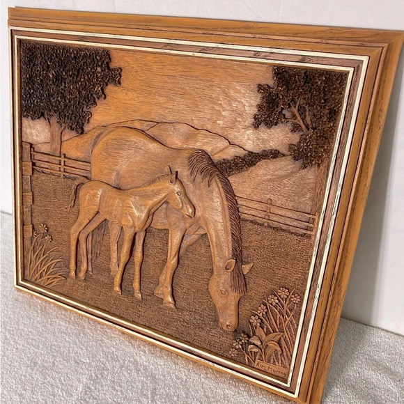 Vintage  Creative Carvings Kim Murray Horse Landscape Carving Wood Wall Art - Picture 4 of 15